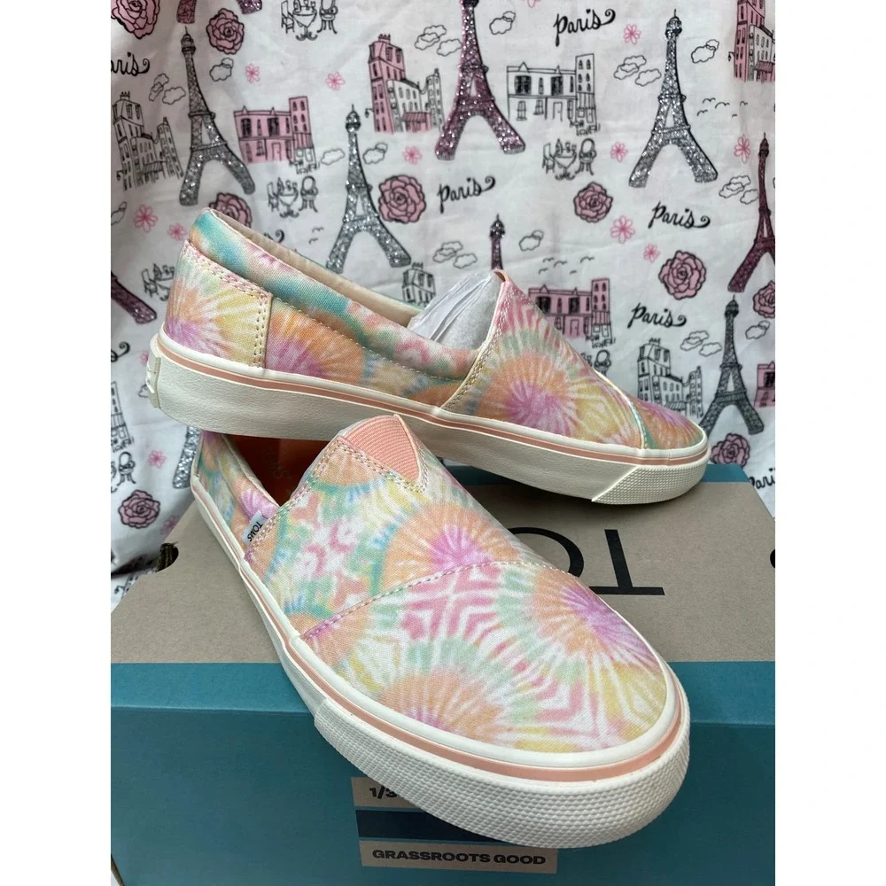 TOMS Alpargata Fenix Slip On Candy Pink Tie Dye Canvas Sneakers Womens 8 NEW